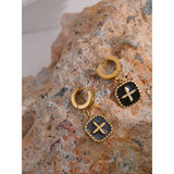 Black Enamel Cross Earrings