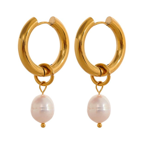 Gold Hoop with Freshwater Pearl Earrings