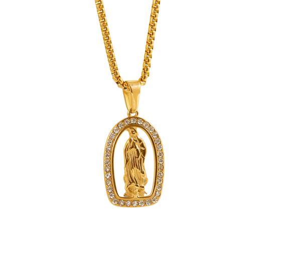 Mary with Diamond (Simulated) Grotto Necklace