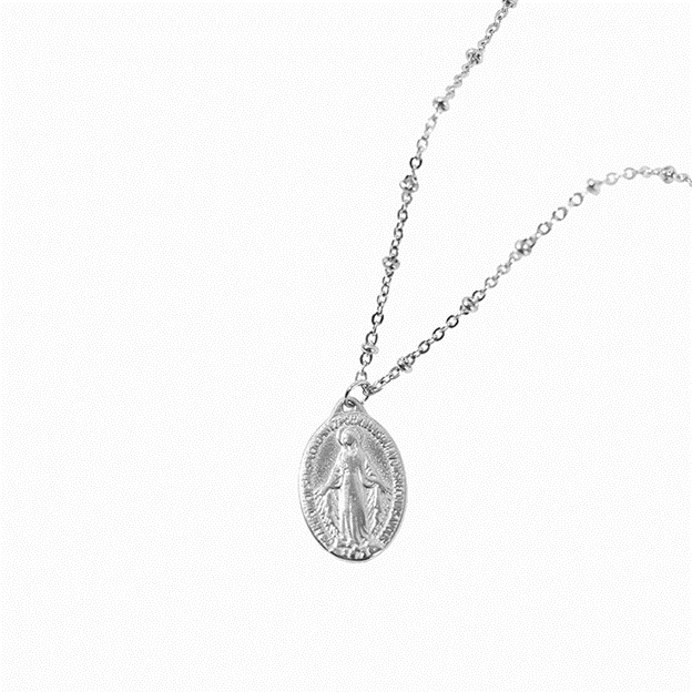 Virgin Mary Medal on Beaded Chain
