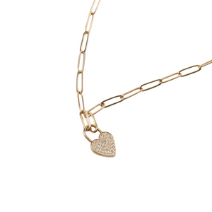 Pave' Heart Paperclip Necklace