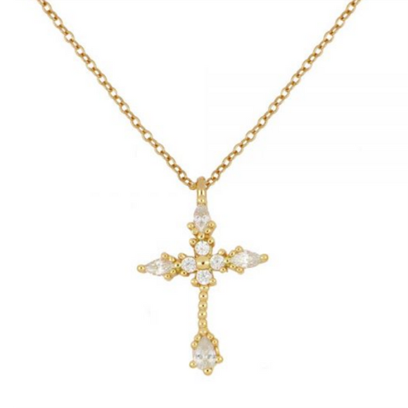 Cross with Bead and Pear Necklace