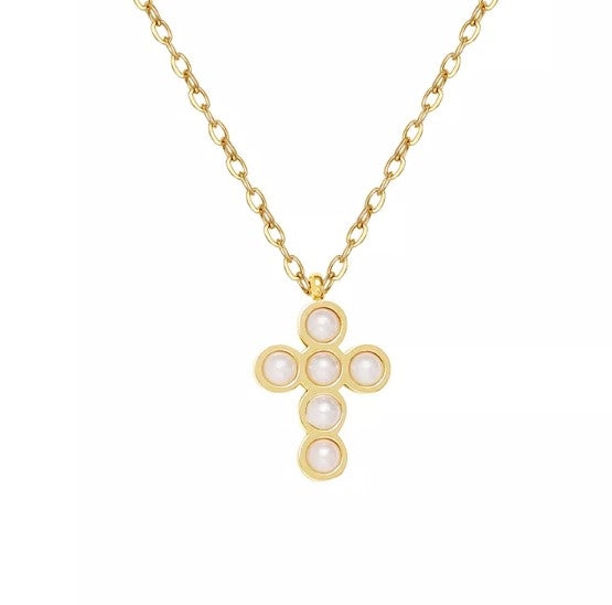 Pearl Bezel Cross Necklace