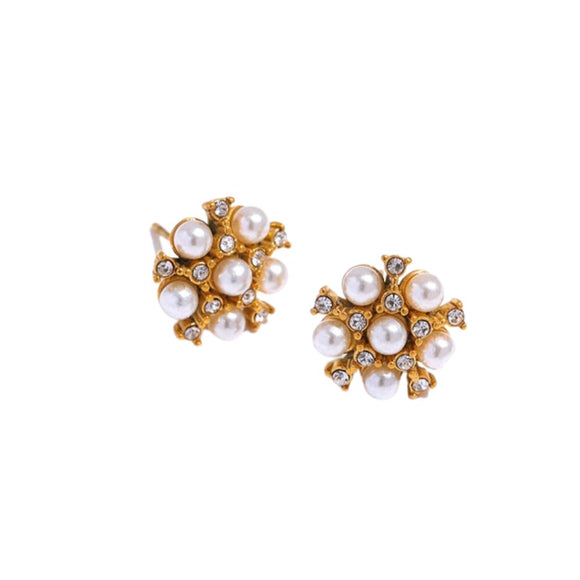 Pearl & Diamond (Sim) Flower Earrings