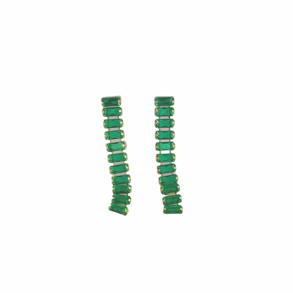 Baguette Emerald (Simulated) Waterfall Earring