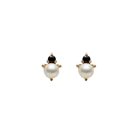 Tiny Pearl w/ sim Black Diamond Earrings