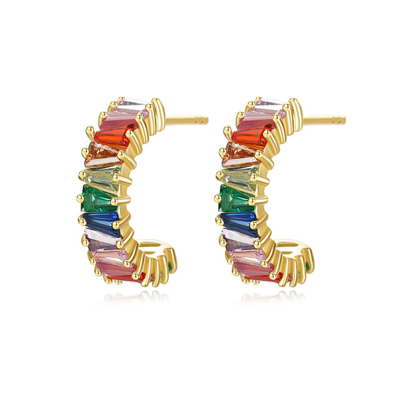 Rainbow Baguette Huggie Earring