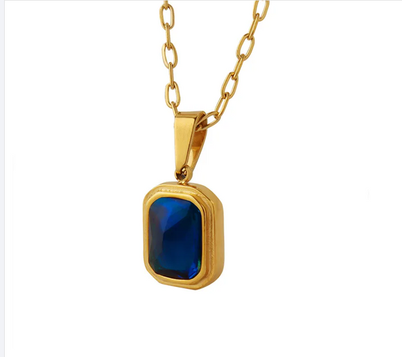 Sapphire Blue Emerald Cut Necklace