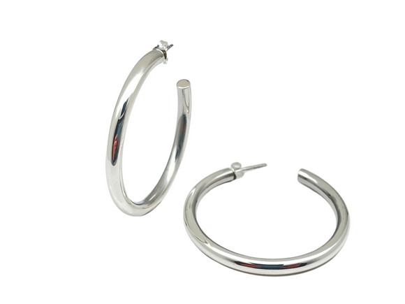 4mm Silver Hollow Hoops - 42mm